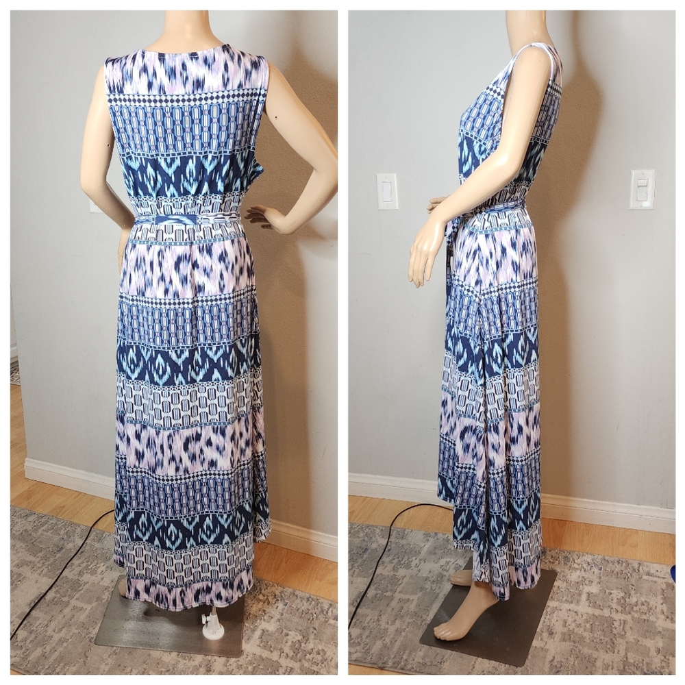 Lane Bryant Sleeveless Belted High-Low Midi Dress Stretchy Blue Pink 18/20 2X - Picture 14 of 14